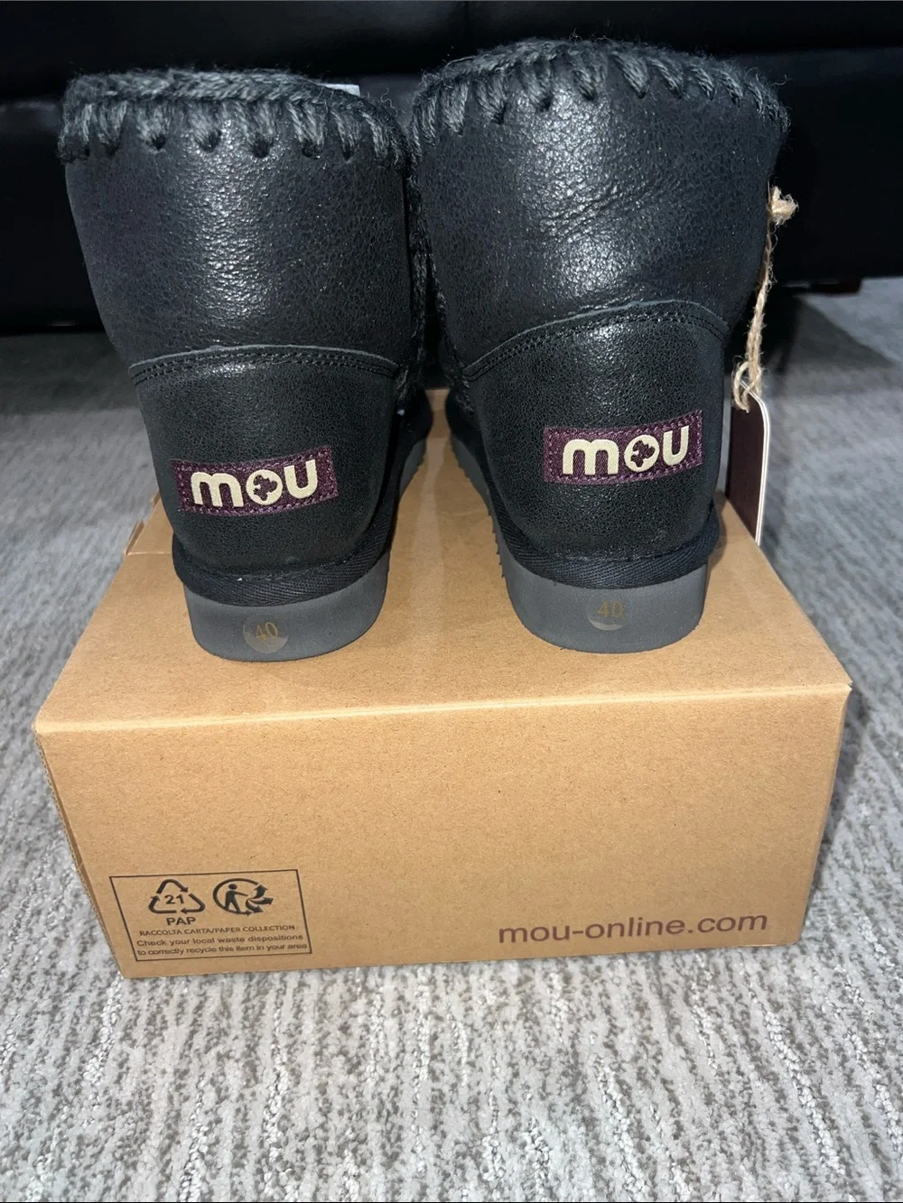 Mou Black Shearling-Trim Leather Ankle Booties